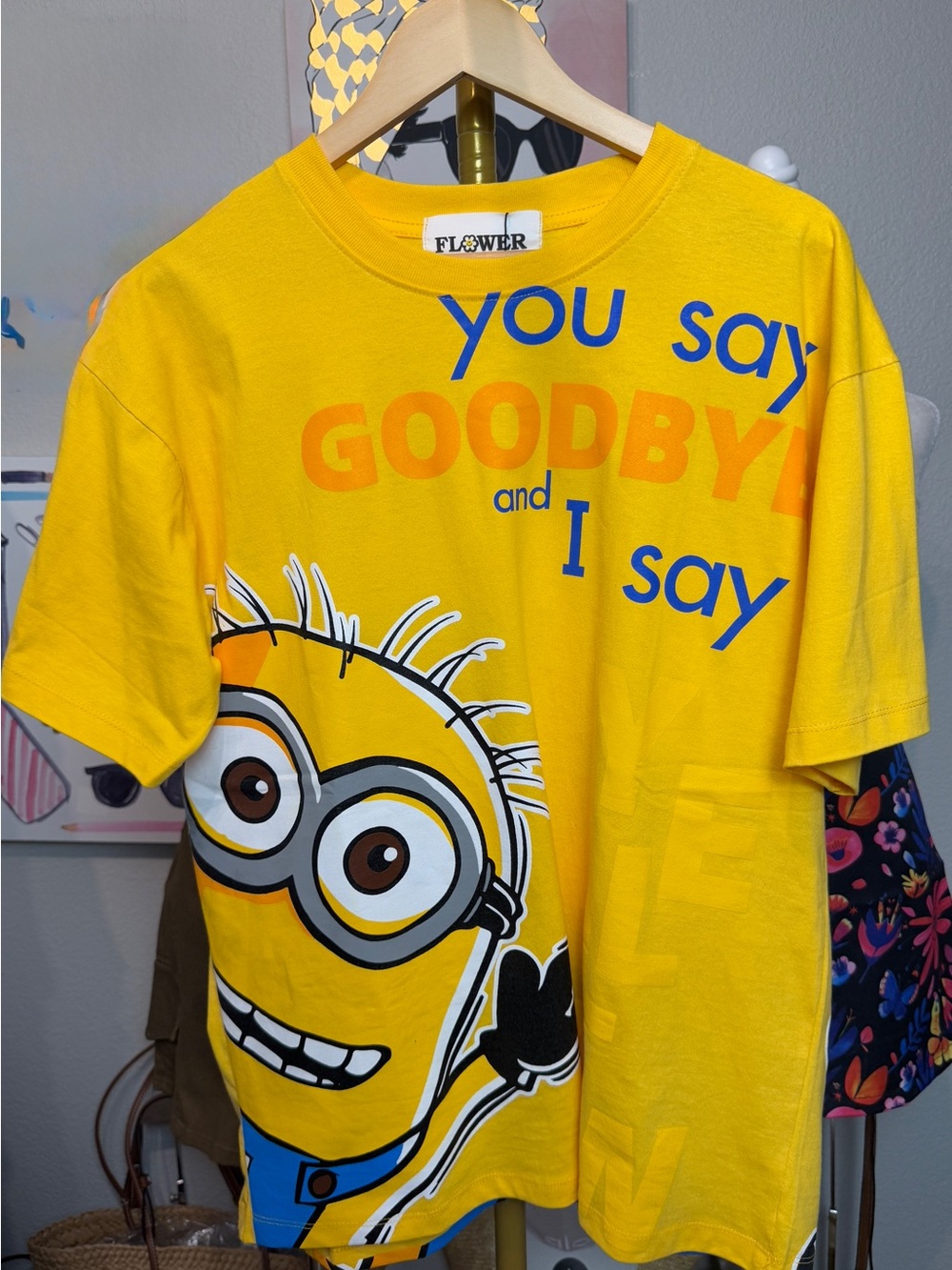Flower Yellow Minion Graphic Tee - 'You Say Goodbye'